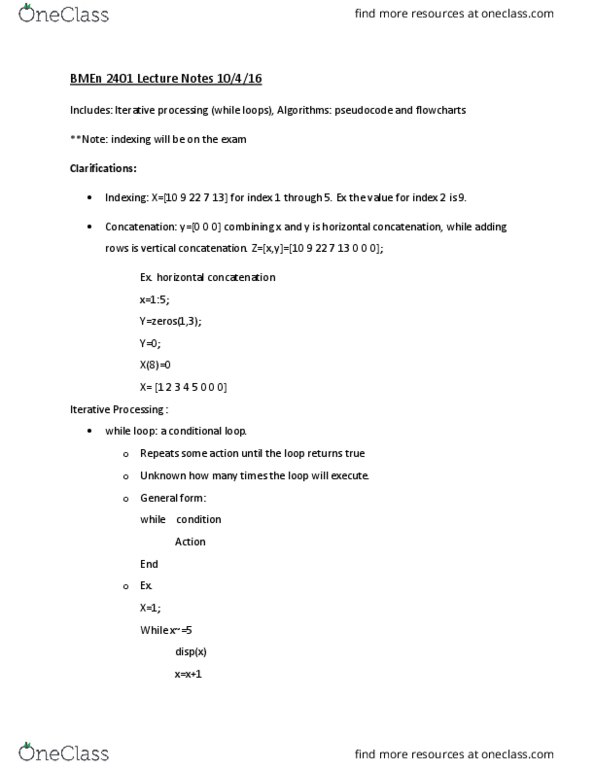 BMEN 2401 Lecture Notes - Lecture 5: Concatenation, Pseudocode, Flowchart thumbnail