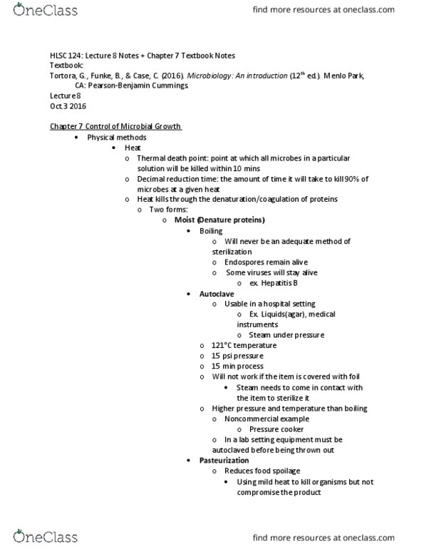 HLSC-124 Chapter 7: HLSC 124 Lecture 8 Notes + Chapter 7 Textbook Notes thumbnail