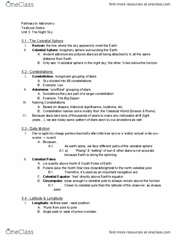 ASTRON 103 Chapter Notes - Chapter 5: Celestial Equator, Dailymotion, North South Mrt Line thumbnail