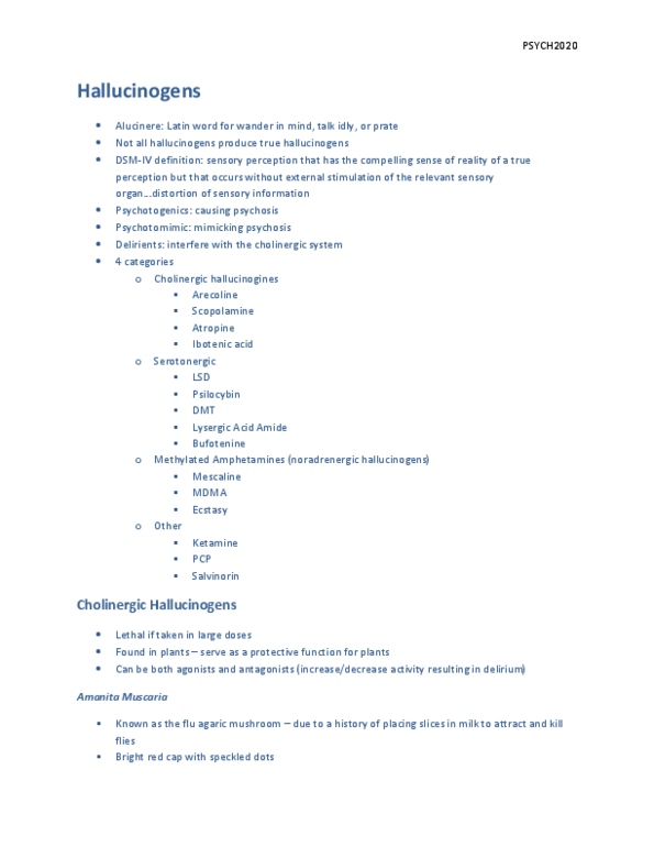 Psychology 2020A/B Lecture Notes - Cross-Tolerance, Ayahuasca, Mydriasis thumbnail