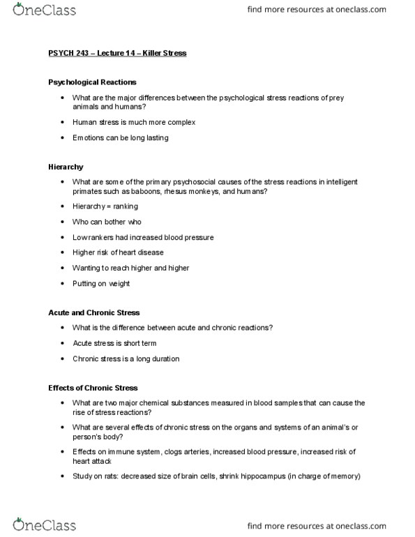 PSYCH 243 Lecture Notes - Lecture 14: Telomere thumbnail