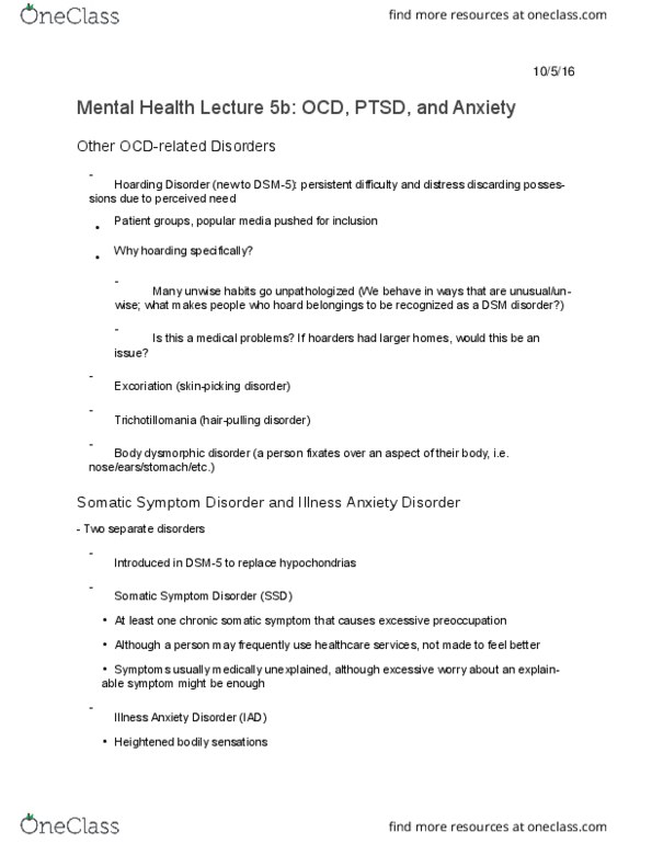 HLTHAGE 1CC3 Lecture 5: Lecture 5b: OCD, PTSD, and Anxiety thumbnail