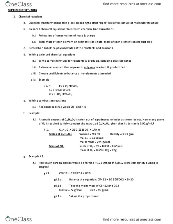 CHE 131 Lecture Notes - Lecture 7: Graduated Cylinder, Reagent, Molar Mass thumbnail