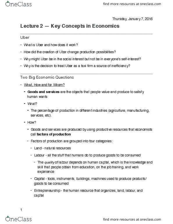 ECON101 Lecture Notes - Lecture 2: Human Capital, The Employer, Natural Disaster thumbnail