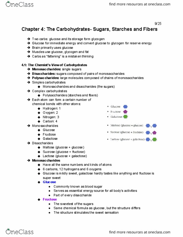 NTDT200 Lecture 4: Chapter 4: The Carbohydrates- Sugars, Starches and Fibers thumbnail