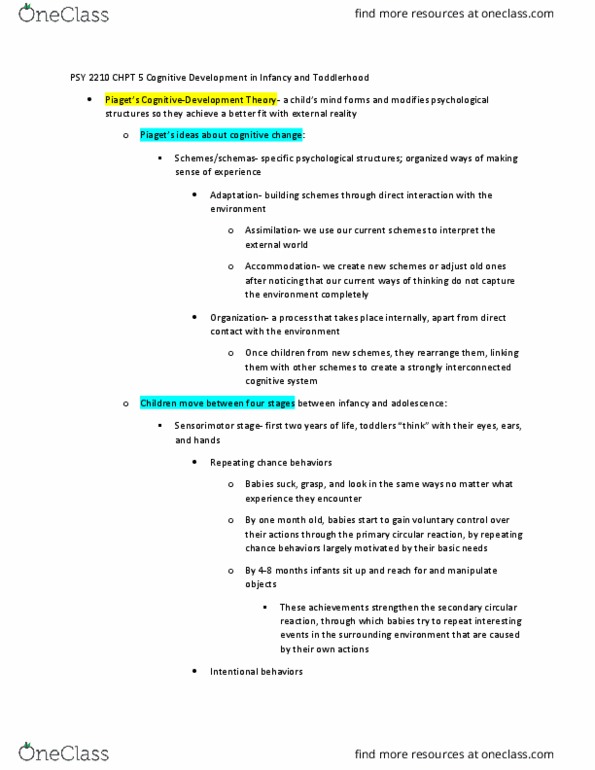 PSY-2210 Lecture Notes - Lecture 2: Mental Representation, Object Permanence, Working Memory thumbnail