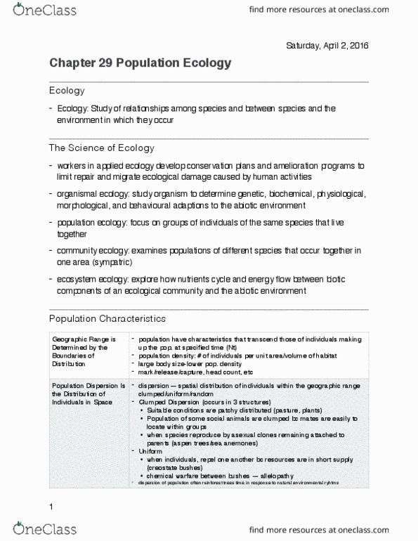 BIOL 1111 Chapter Notes - Chapter 29: Ecosystem Ecology, Population Ecology, Allelopathy thumbnail