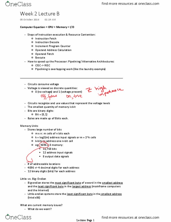 I&C SCI 51 Lecture Notes - Lecture 5: Endianness, Operand, Complex Instruction Set Computing thumbnail