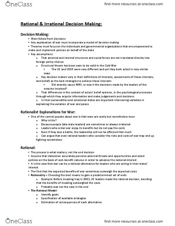 PSCI 3107 Lecture Notes - Lecture 4: Rationality, Social Forces thumbnail