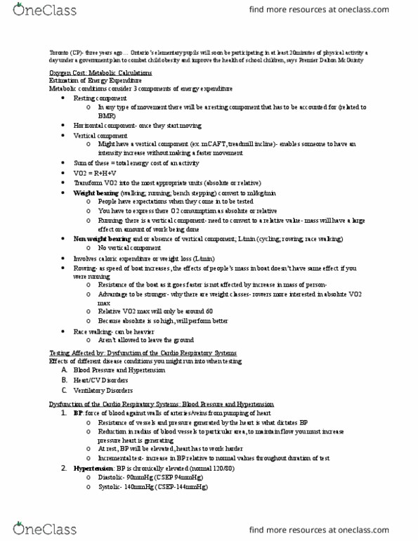 Kinesiology 3337A/B Lecture Notes - Lecture 7: Dalton Mcguinty, Vo2 Max, Racewalking thumbnail
