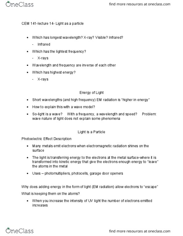 CEM 141 Lecture Notes - Lecture 14: Radiography, Photon thumbnail
