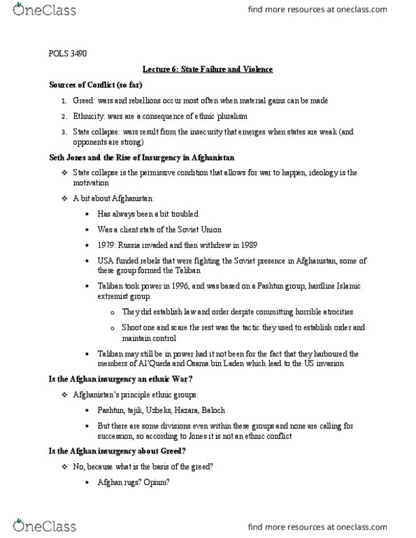 POLS 3490 Lecture Notes - Lecture 6: Islamic Extremism, Failed State thumbnail