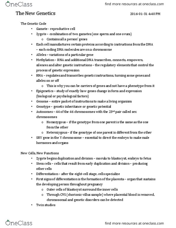 PSY210H1 Chapter Notes - Chapter 3: In Vitro Fertilisation, Y Chromosome, Blastocyst thumbnail