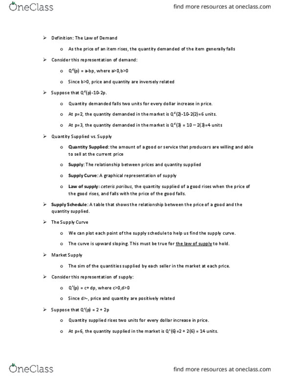 EC 201 Lecture Notes - Lecture 4: Ceteris Paribus, Economic Equilibrium, Market Clearing thumbnail