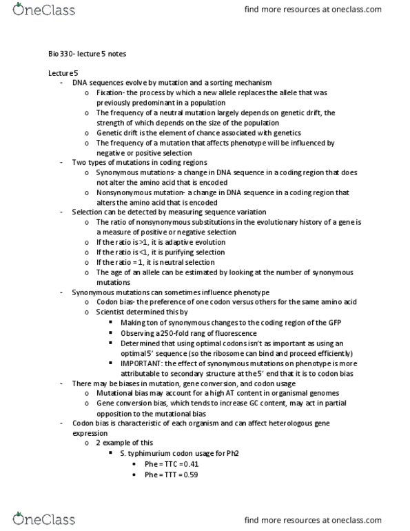 BIOL 330 Lecture Notes - Lecture 5: Synonymous Substitution, Exon Shuffling, Gene Duplication thumbnail