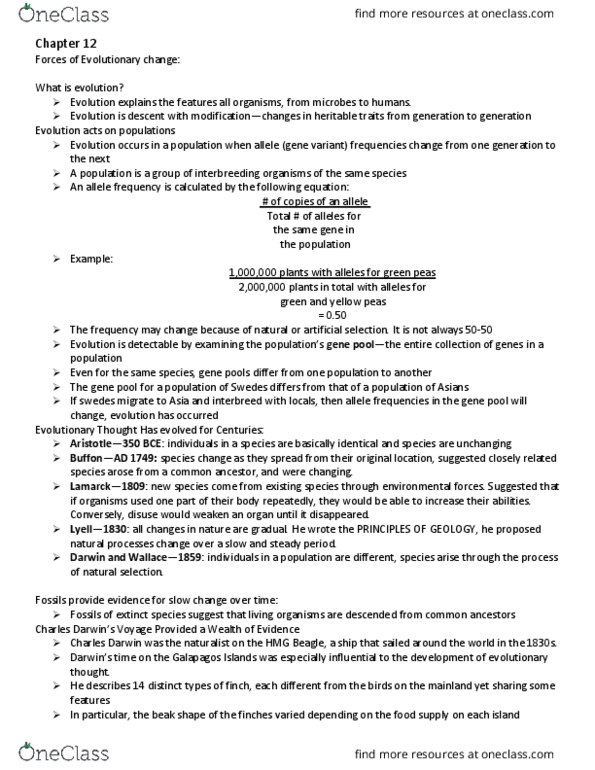 BIOL 1500 Lecture Notes - Lecture 12: Allele Frequency, Selective Breeding, Principles Of Geology thumbnail