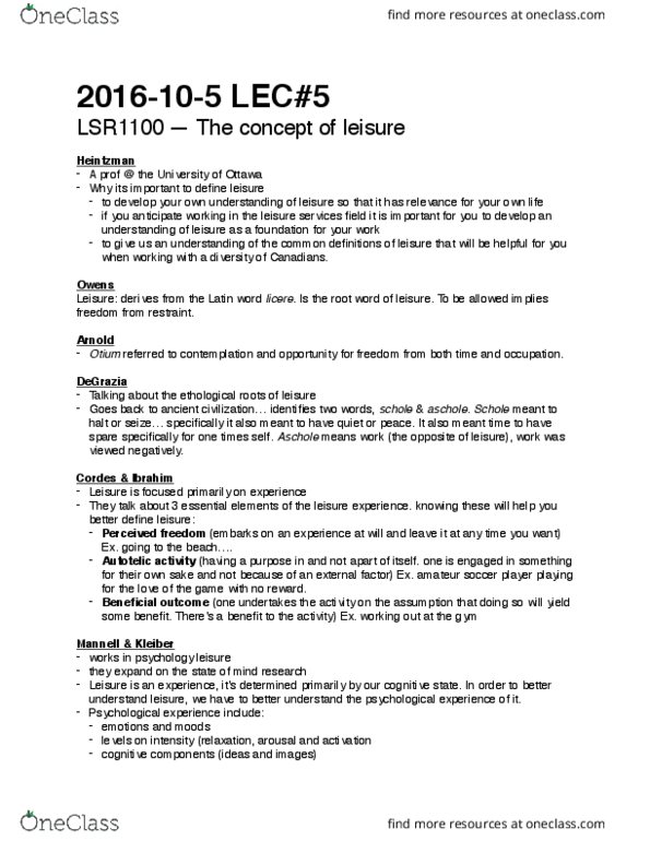 LSR 1100 Lecture Notes - Lecture 5: Otium, Ethology, Motivation thumbnail
