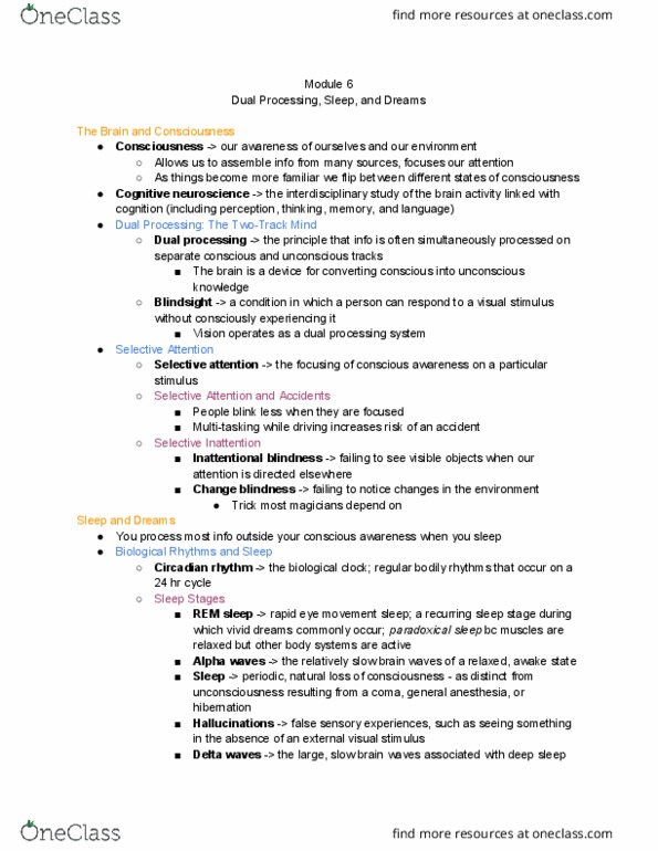 PSYC 101 Chapter Notes - Chapter 6: Inattentional Blindness, Circadian Rhythm, Rapid Eye Movement Sleep thumbnail