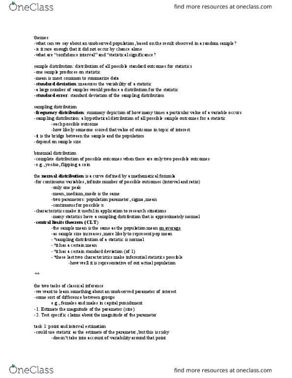 CRIM 320 Lecture Notes - Lecture 3: Confidence Interval, Interval Estimation, Statistical Inference thumbnail