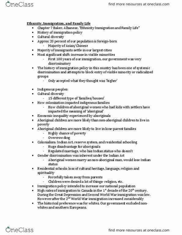 SOCIOL 2U06 Lecture Notes - Lecture 6: Immigration Policy, Visible Minority, Indian Act thumbnail