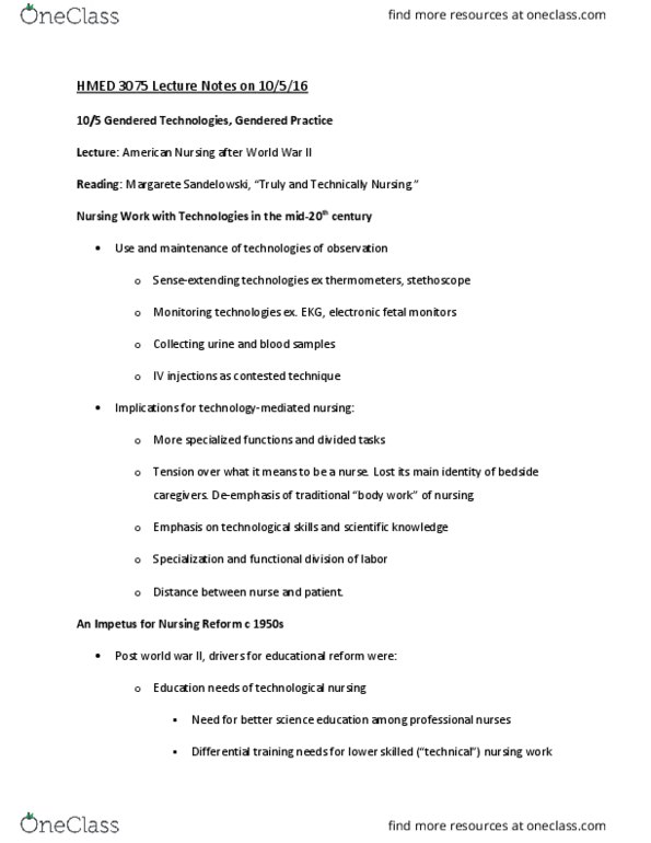 HMED 3075 Lecture Notes - Lecture 7: Electrocardiography, Stethoscope, Nursing Theory thumbnail