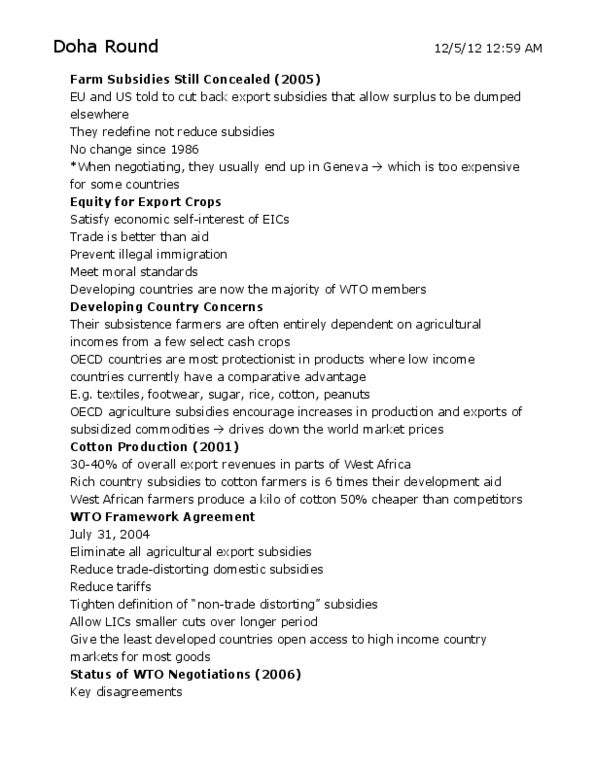 GEOG 216 Lecture Notes - World Trade Organization, Doha Development Round, Comparative Advantage thumbnail