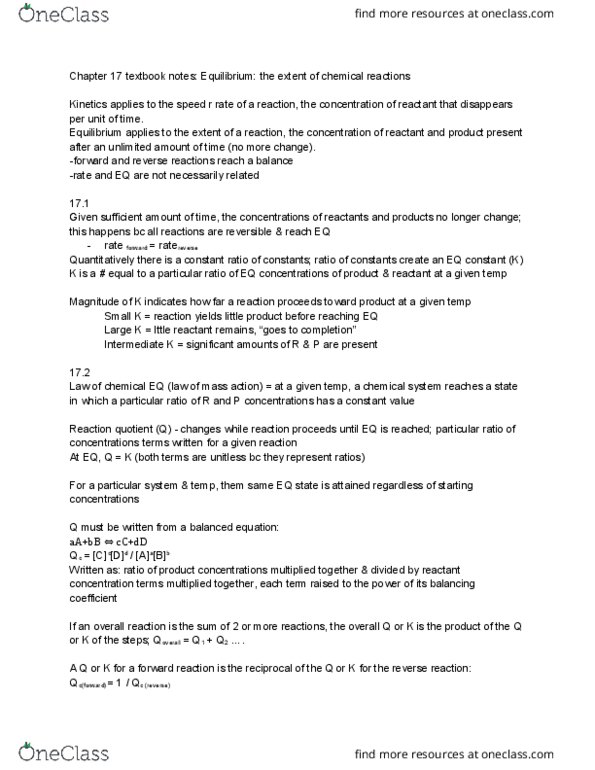 CHEM 1062 Chapter Notes - Chapter 17: Ideal Gas Law, Reaction Quotient, Partial Pressure thumbnail