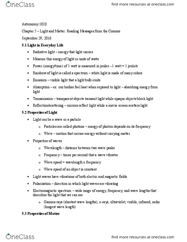 ASTR-1010 Lecture Notes - Lecture 7: Doubly Ionized Oxygen, Electromagnetic Spectrum, Atomic Mass thumbnail