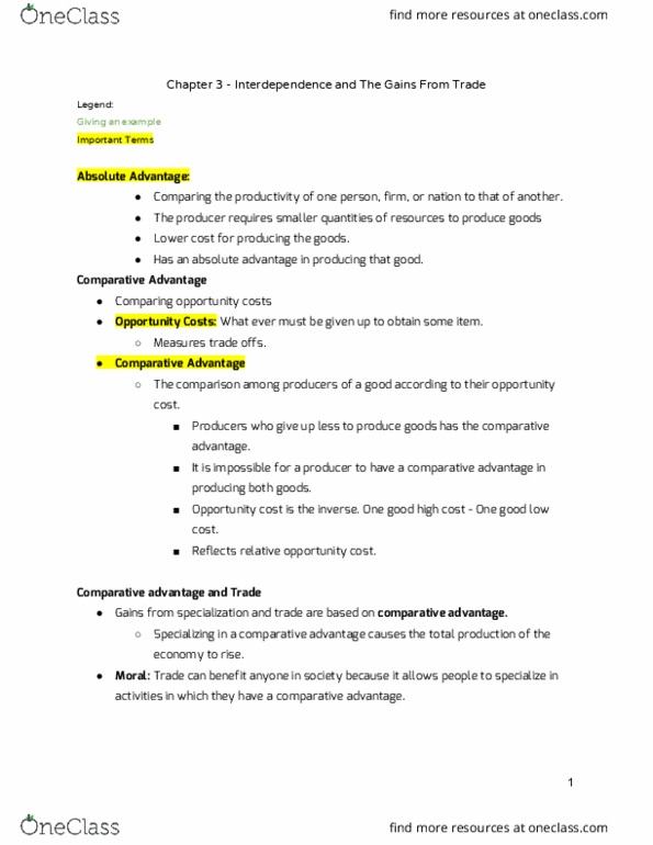 ECO 1104 Chapter Notes - Chapter 3: Absolute Advantage, Comparative Advantage, Opportunity Cost thumbnail