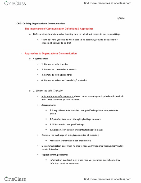 CMST 470 Lecture Notes - Lecture 2: Organizational Communication, Master Sergeant, Information Overload thumbnail