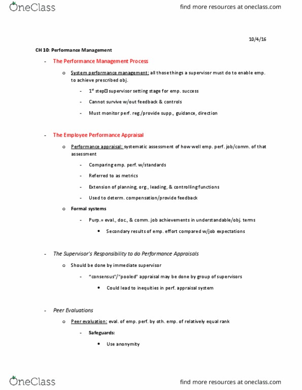 RECR 301 Lecture Notes - Lecture 10: Performance Appraisal, Eval thumbnail