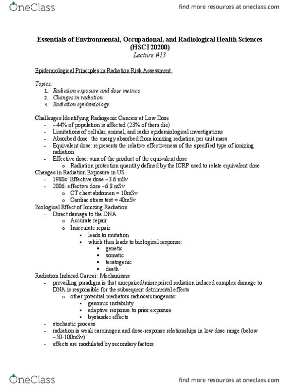 HSCI 20200 Lecture Notes - Lecture 13: Cardiac Stress Test, Equivalent Dose, Absorbed Dose thumbnail