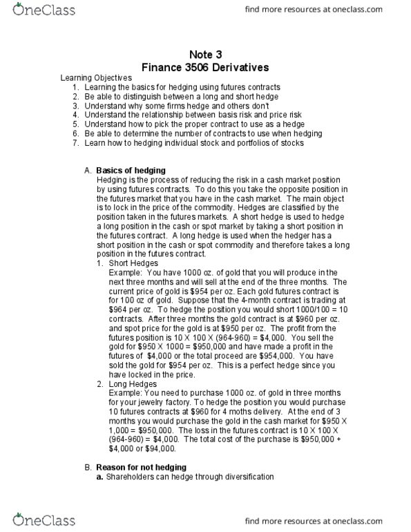 FIN 3506 Lecture Notes - Lecture 3: Futures Exchange, Futures Contract, Spot Contract thumbnail