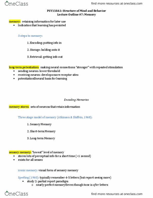 PSY 150A1 Lecture 7: LectureOutline7 thumbnail