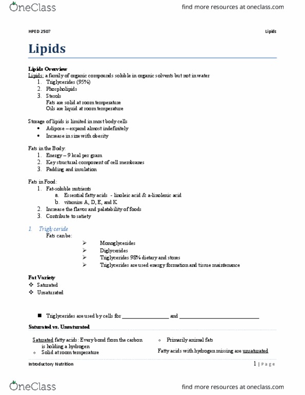 HPED 2507 Lecture 12: Lipids thumbnail