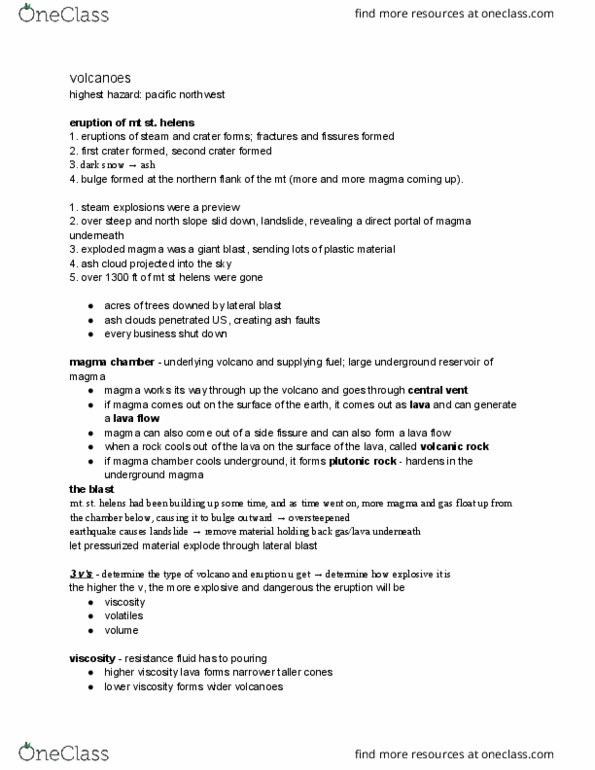 PUBHLTH 90 Lecture Notes - Lecture 3: Mount St. Helens, Magma Chamber, Convergent Boundary thumbnail