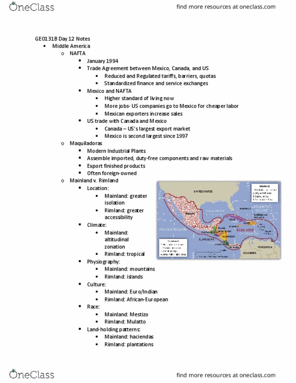 GEO 131 Lecture Notes - Lecture 7: North American Free Trade Agreement, Cash Crop, Profit Motive thumbnail