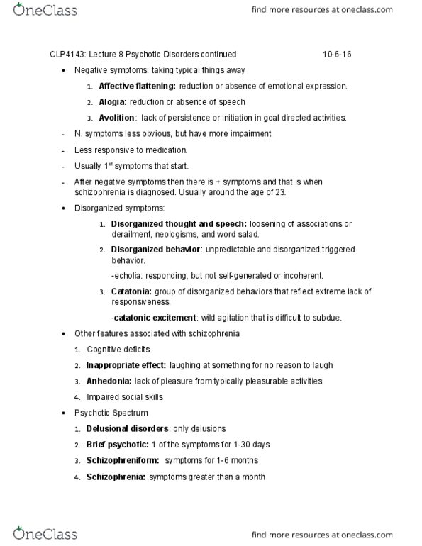 CLP-4143 Lecture Notes - Lecture 8: Antipsychotic, Dopamine Antagonist, Schizophreniform Disorder thumbnail