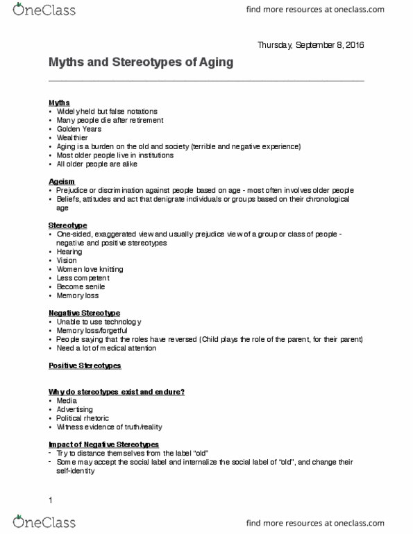 HLTHAGE 1AA3 Lecture Notes - Lecture 2: Ageism, Amnesia, Knitting thumbnail
