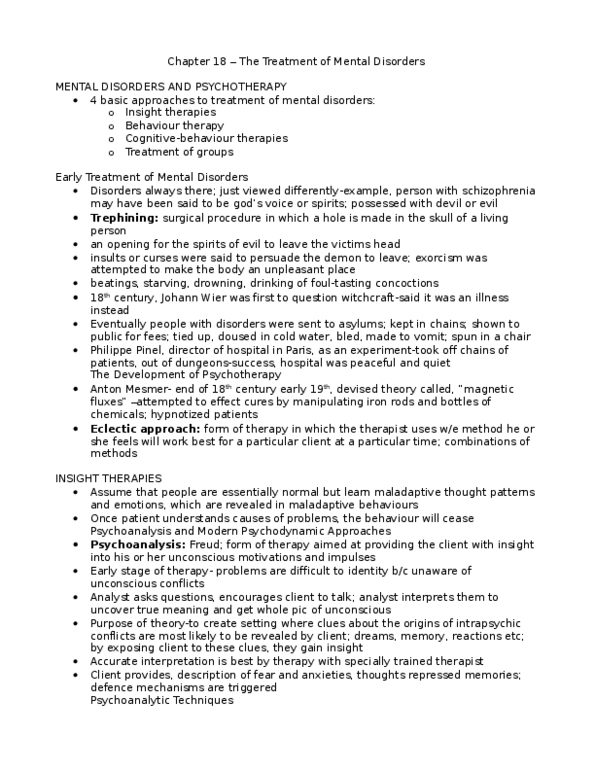 PSY319H5 Lecture Notes - Lobotomy, Cognitive Restructuring, Constipation thumbnail