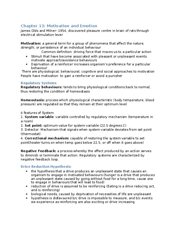 PSY353H5 Lecture Notes - Motivation, Homeostasis, Overjustification Effect thumbnail