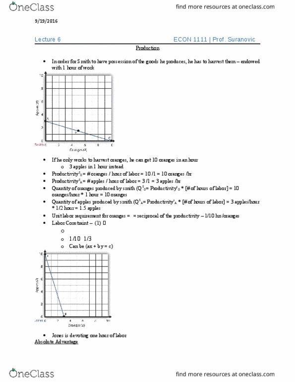 ECON 1011 Lecture Notes - Lecture 6: Absolute Advantage thumbnail