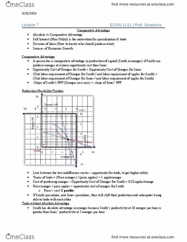 ECON 1011 Lecture Notes - Lecture 7: Comparative Advantage, Opportunity Cost, Absolute Advantage thumbnail