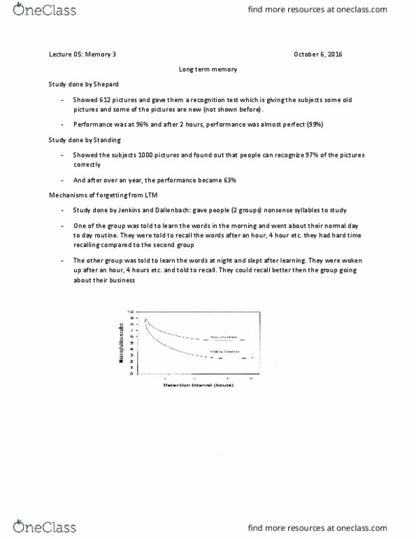 PSY270H5 Lecture Notes - Lecture 5: Interference Theory, Episodic Memory, Endel Tulving thumbnail