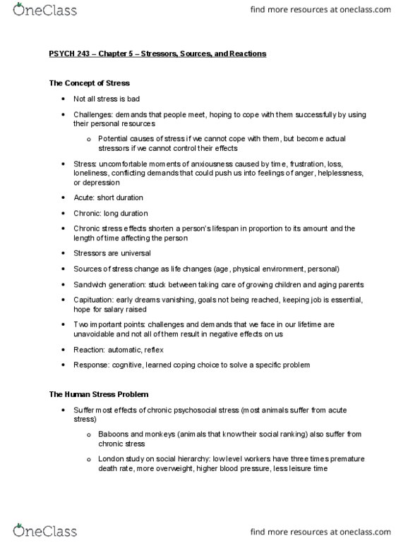 PSYCH 243 Chapter Notes - Chapter 5: Trismus, Sympathetic Nervous System, Cortisol thumbnail