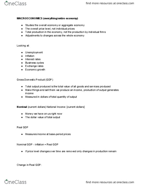 ECON 1P92 Lecture Notes - Lecture 1: Full Employment, Business Cycle, Unemployment thumbnail