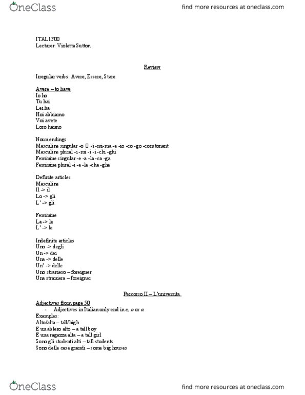 ITAL 1F00 Lecture Notes - Lecture 4: Citta, Fish thumbnail