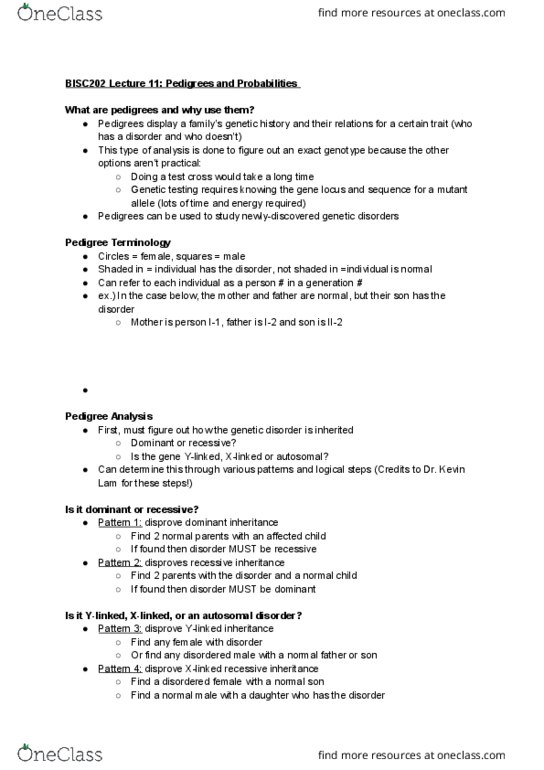 BISC 202 Lecture Notes - Lecture 11: Khan Academy, Genetic Disorder, Genetic Testing thumbnail