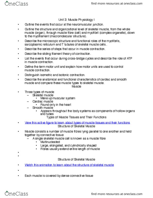 NURS150 Lecture Notes - Lecture 3: Sliding Filament Theory, Endoplasmic Reticulum, Skeletal Muscle thumbnail