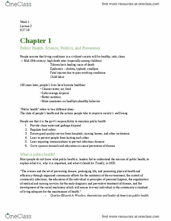 PUBHLTH 1 Lecture Notes - Lecture 2: American Public Health Association, World Health Organization, Affordable Housing thumbnail